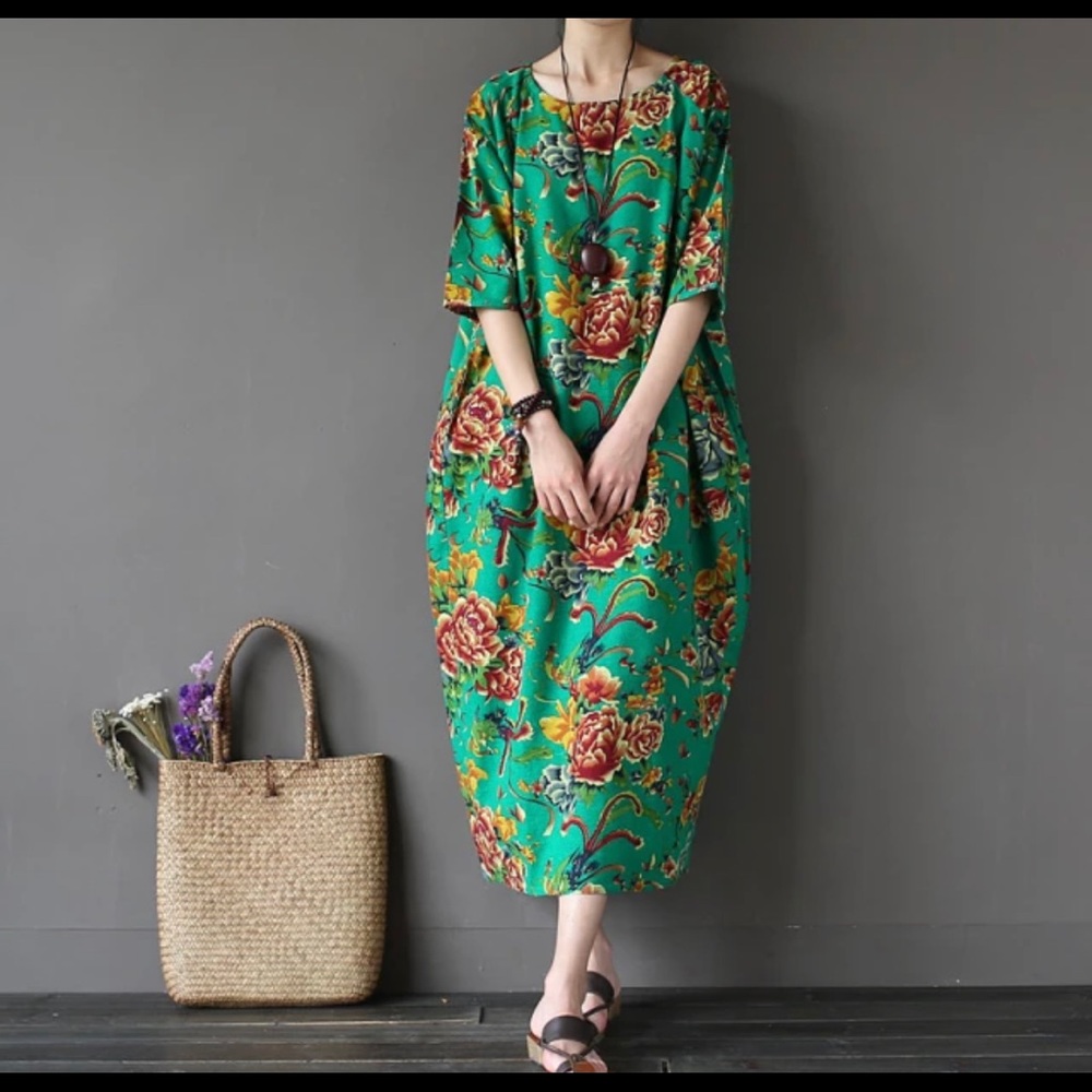 Casual green flower print robe